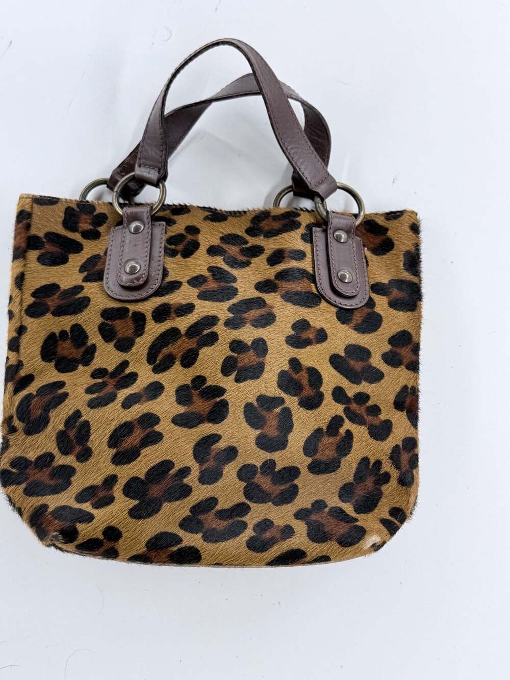 Maurizio Taiuti Leopard Print Calf Hair Leather Handbag Made in Italy